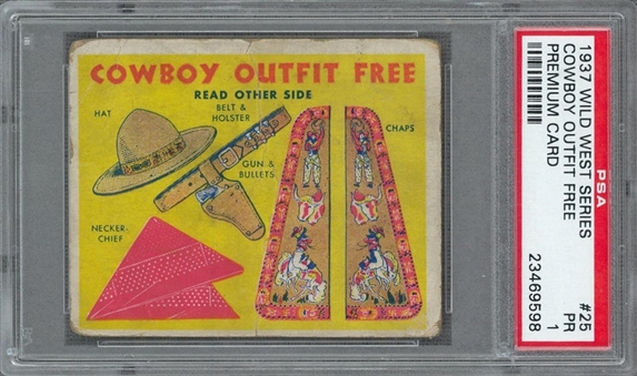 1937 R172 Gum, Inc. "Wild West Series" #25 Cowboy Outfit Card – PSA PR 1 – Key Rarity!